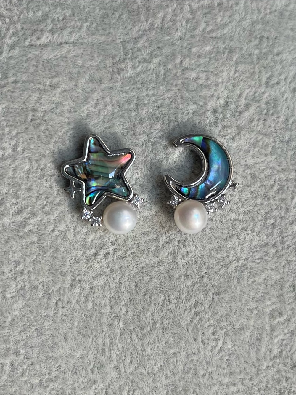 Abalone Star & Moon Freshwater Pearl Stud Earrings - 925 silver posts